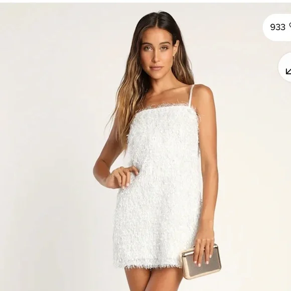 Lulus white feather fringe mini dress size xs homecoming party dress - Picture 7 of 9